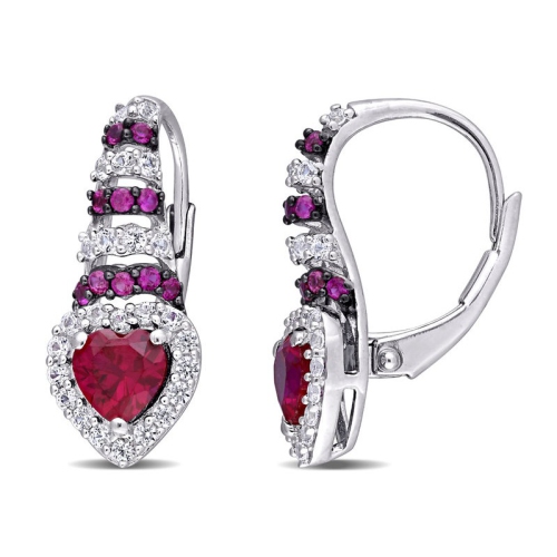 1.90 Carat Lab Created Ruby & Created White Sapphire Heart Earrings in Sterling Silver