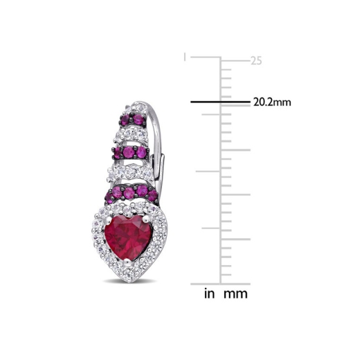 1.90 Carat Lab Created Ruby & Created White Sapphire Heart Earrings in Sterling Silver