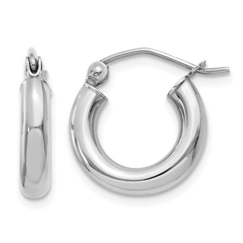 14K White Gold Small Hoop Earrings 1/2 Inch