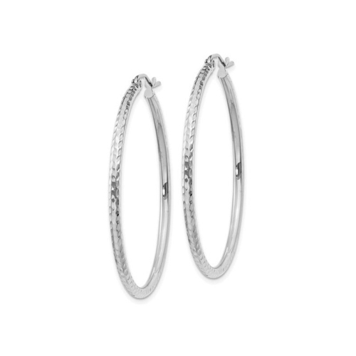 14K White Gold Medium Diamond-Cut Hoop Earrings 1 1/2 Inch