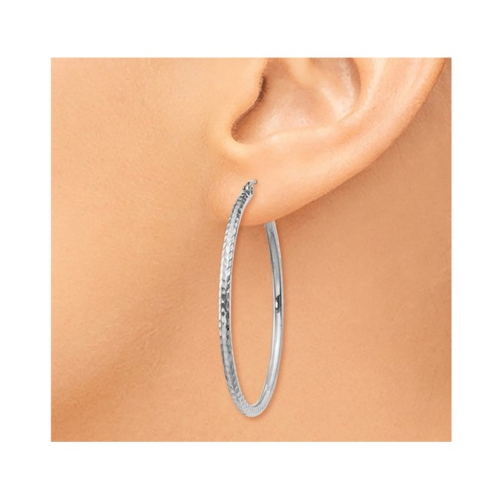 14K White Gold Medium Diamond-Cut Hoop Earrings 1 1/2 Inch