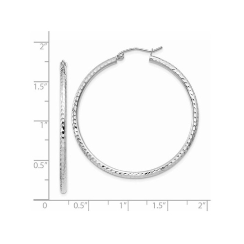 14K White Gold Medium Diamond-Cut Hoop Earrings 1 1/2 Inch