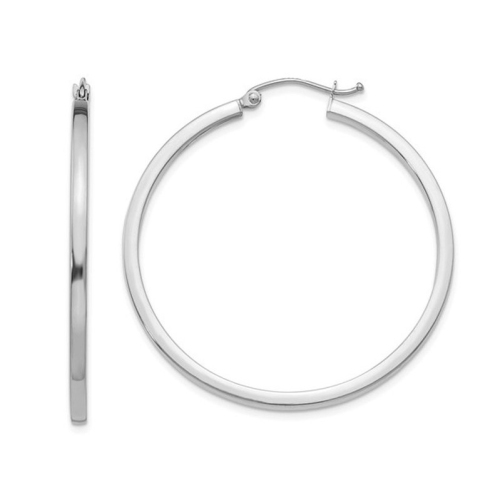 GEM AND HARMONY  Large Hoop Earrings In 14K Gold 1 1/2 Inch (2.00 Mm) In White