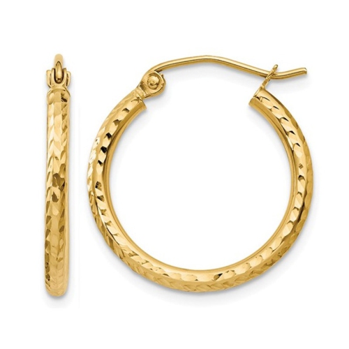 14K Yellow Gold Small Diamond Cut Hoop Earrings 3/4 Inch