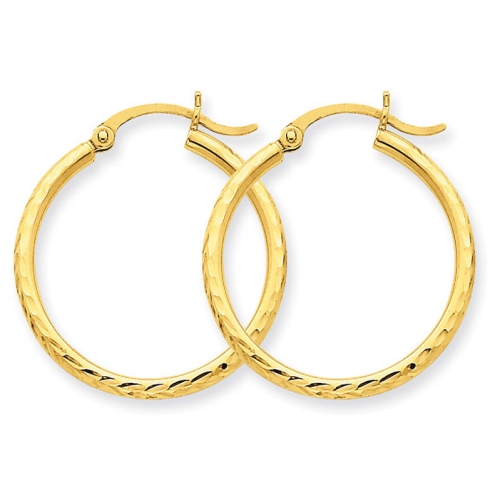 14K Yellow Gold Small Diamond Cut Hoop Earrings 3/4 Inch