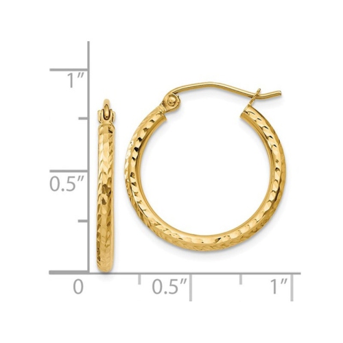 14K Yellow Gold Small Diamond Cut Hoop Earrings 3/4 Inch