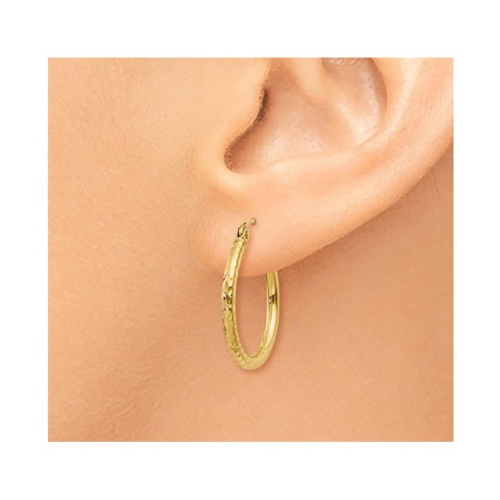 14K Yellow Gold Small Diamond Cut Hoop Earrings 3/4 Inch