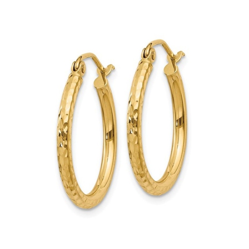 14K Yellow Gold Small Diamond Cut Hoop Earrings 3/4 Inch