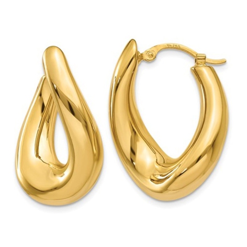 14K Yellow Gold Polished Twisted Hoop Drop Earrings