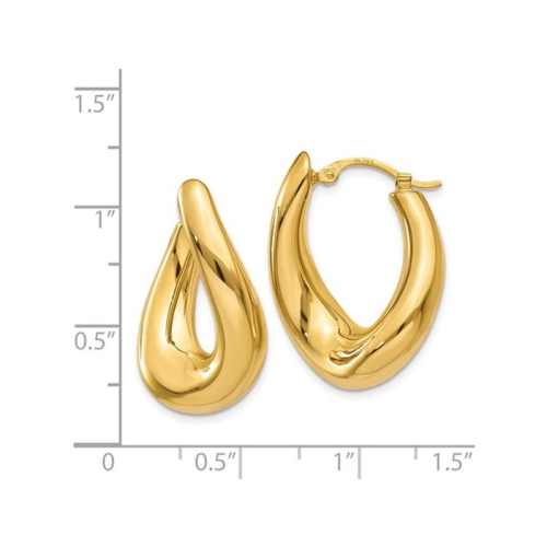 14K Yellow Gold Polished Twisted Hoop Drop Earrings