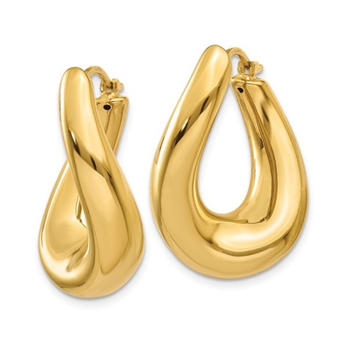 14K Yellow Gold Polished Twisted Hoop Drop Earrings