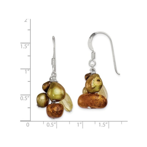 Cultured Freshwater Pearl, Citrine and Amber Earrings in Sterling Silver
