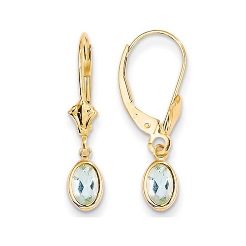 GEM AND HARMONY  14K Gold Oval Cut Aquamarine Dangle Drop Earrings 4/5 Carat (Ctw) In Yellow