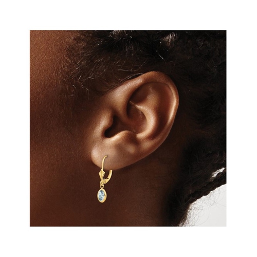 14K Yellow Gold Oval Cut Aquamarine Dangle Drop Earrings 4/5 Carat