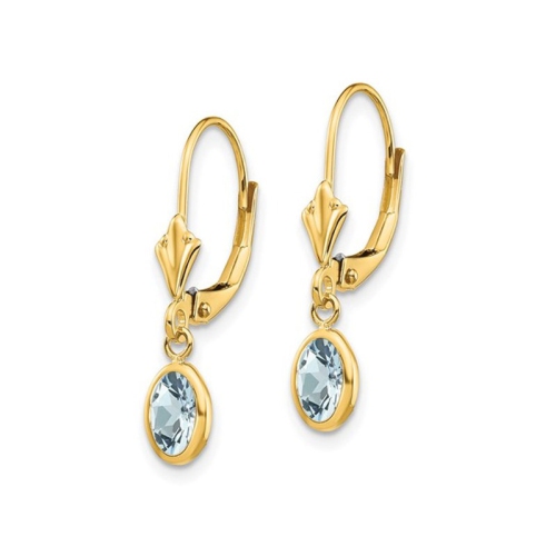 14K Yellow Gold Oval Cut Aquamarine Dangle Drop Earrings 4/5 Carat