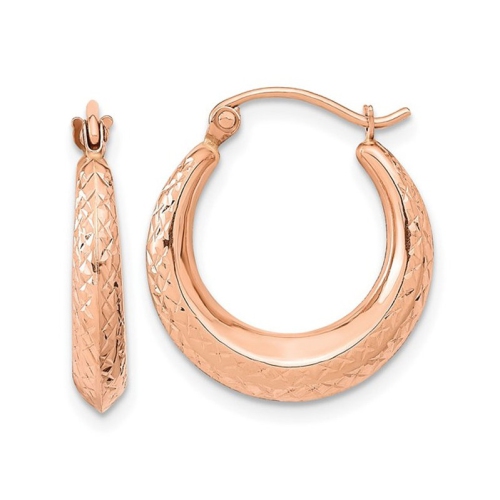 GEM AND HARMONY  14K Rose Gold Textured Hollow Hoop Earrings In Pink