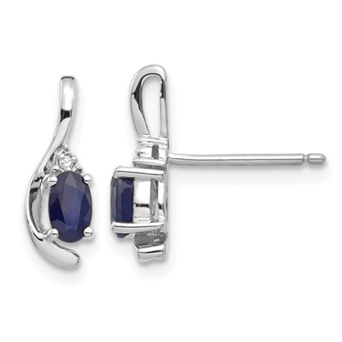 GEM AND HARMONY  1/2 Carat (Ctw) Natural Dark Sapphire Post Earrings In 14K White Gold In Blue
