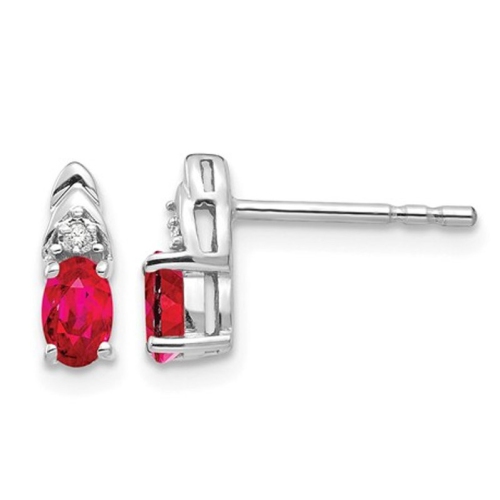 Natural Red Ruby 1/2 Carat Stud Earrings in 14K White Gold with Accent Diamonds