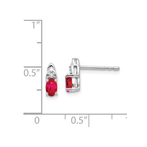 Natural Red Ruby 1/2 Carat Stud Earrings in 14K White Gold with Accent Diamonds