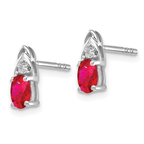 Natural Red Ruby 1/2 Carat Stud Earrings in 14K White Gold with Accent Diamonds