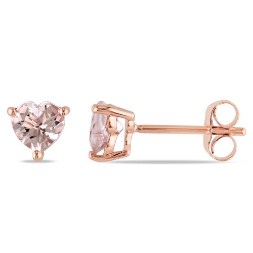 GEM AND HARMONY  1.00 Carat (Ctw) Morganite Solitaire Heart Earrings In 10K Rose Gold In Pink