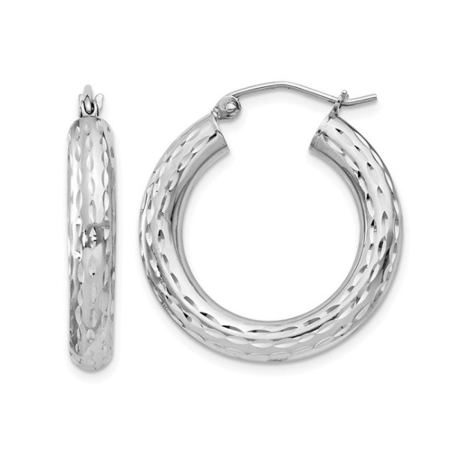 GEM AND HARMONY  Medium Diamond-Cut Hoop Earrings In Sterling 1 Inch (4.0Mm) In Silver