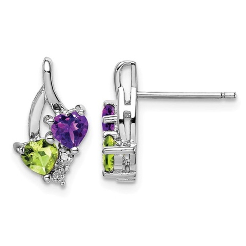 GEM AND HARMONY  Sterling Silver Amethyst And Peridot Earrings In Green
