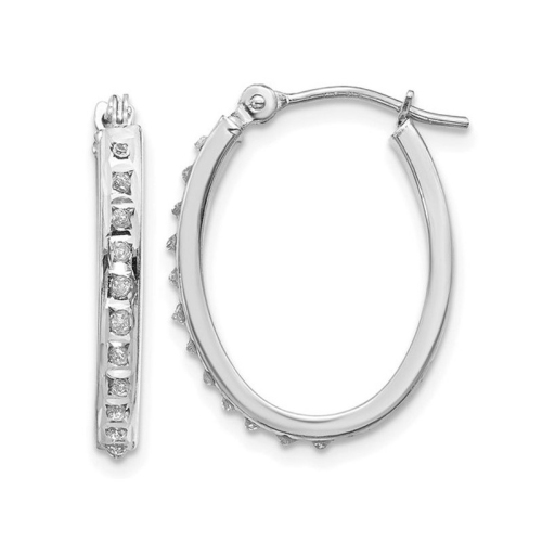 GEM AND HARMONY  Accent Diamond Oval Hoop Earrings In 14K Gold (3/4 Inch) In White