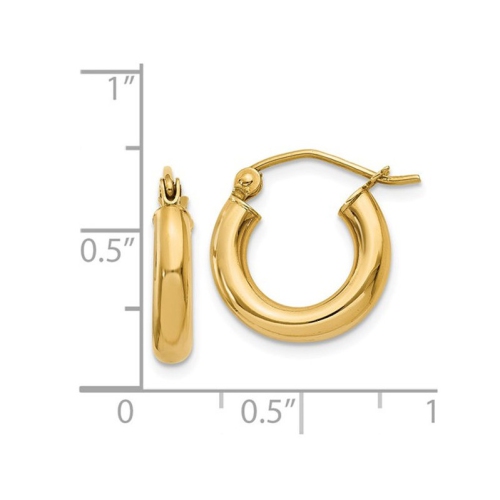 Small Hoop Earrings in 14K Yellow Gold 1/2 Inch