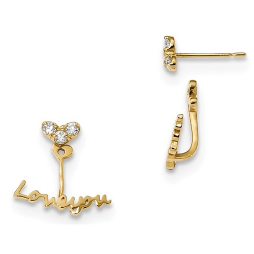 14K Yellow Gold LOVE YOU Front and Back Two Style Earrings