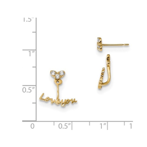 14K Yellow Gold LOVE YOU Front and Back Two Style Earrings