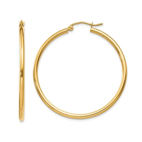 GEM AND HARMONY  14K Gold Hoop Earrings (1 2/5 Inch) (2Mm) In Yellow