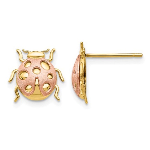GEM AND HARMONY  14K And Pink Gold Ladybug Charm Post Earrings In Yellow