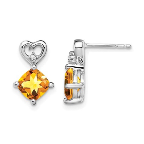 GEM AND HARMONY  2.50 Carat (Ctw) Natural Citrine Heart Drop Earrings In 14K Gold In White
