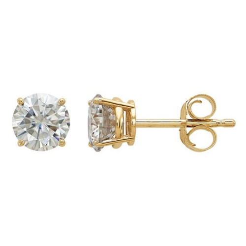 GEM AND HARMONY  Synthetic Moissanite Solitaire Earrings 0.88 Carat (5.0Mm) 14K Gold (1Ct Diamond Look) In Yellow