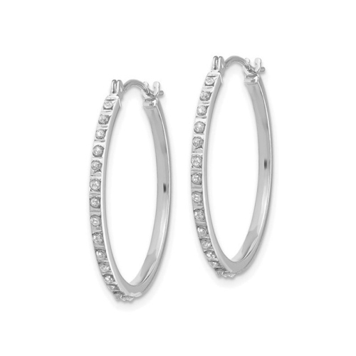 Accent Diamond Small Round Hoop Earrings in 14K White Gold