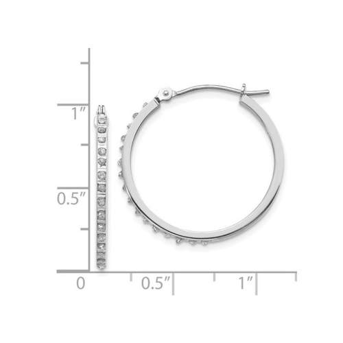 Accent Diamond Small Round Hoop Earrings in 14K White Gold