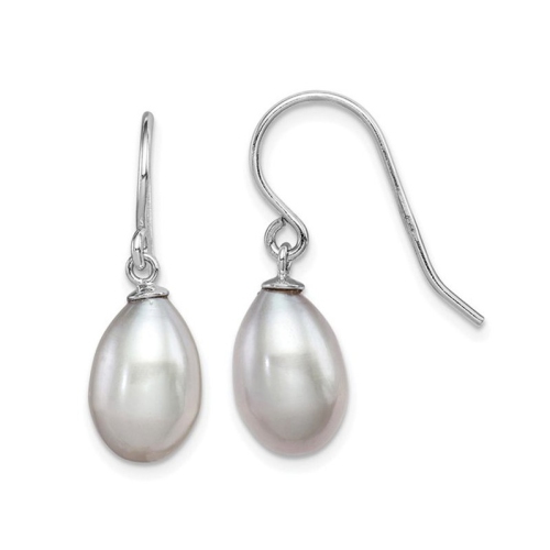 GEM AND HARMONY  Freshwater Cultured Pearl 8-9MM Dangle Earrings In Sterling Silver In Grey