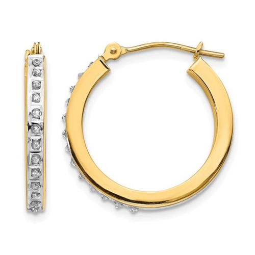 GEM AND HARMONY  Accent Diamond Round Hoop Earrings In 14K Gold (3/4 Inch) In Yellow