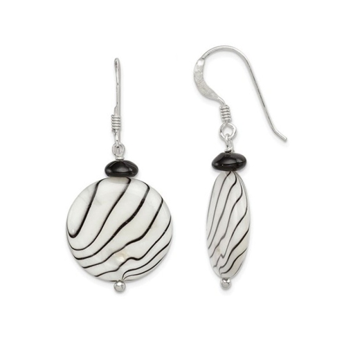 GEM AND HARMONY  Zebra Stripes Mother Of Pearl Earrings In Sterling In Silver