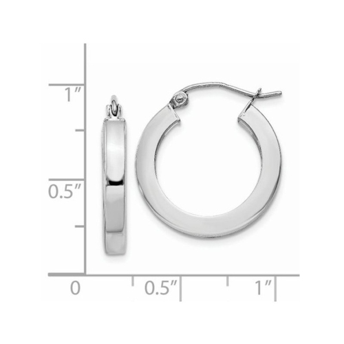 14K White Gold Small Square Tube Hoop Earrings 3/4 Inch
