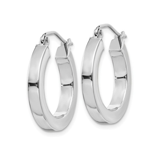 14K White Gold Small Square Tube Hoop Earrings 3/4 Inch