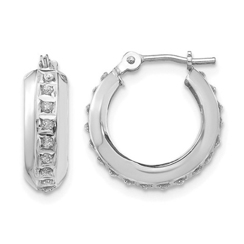 Huggie Hoop Earrings in 14K White Gold with Accent Diamonds