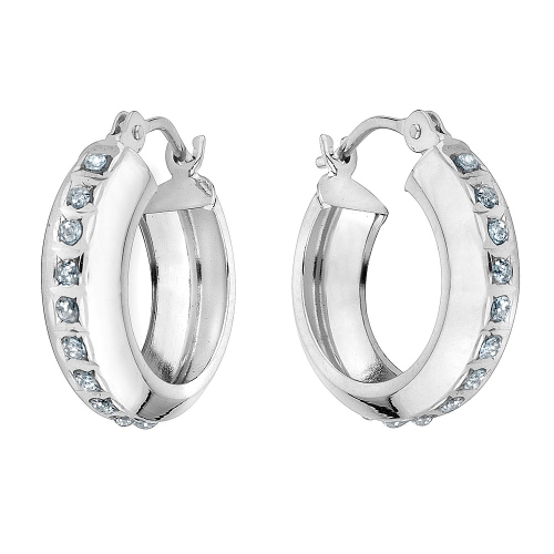 Huggie Hoop Earrings in 14K White Gold with Accent Diamonds