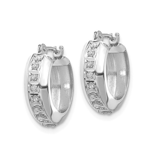 Huggie Hoop Earrings in 14K White Gold with Accent Diamonds