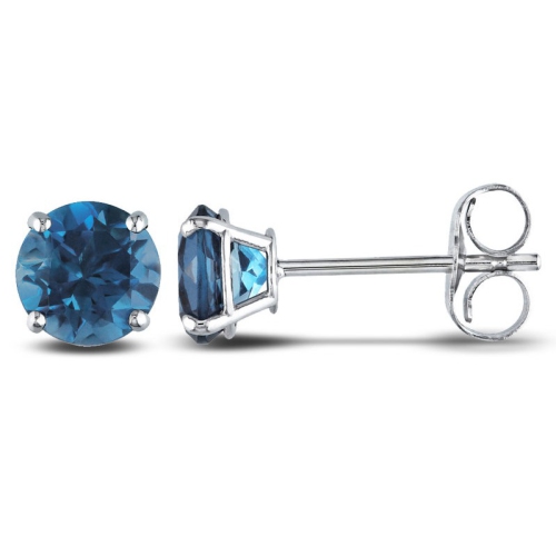 GEM AND HARMONY  1.10 Carat (Ctw) London Topaz Solitaire Earrings In 14K White Gold In Blue