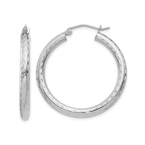 Medium Diamond Cut Hoop Earrings in Sterling Silver 1 Inch