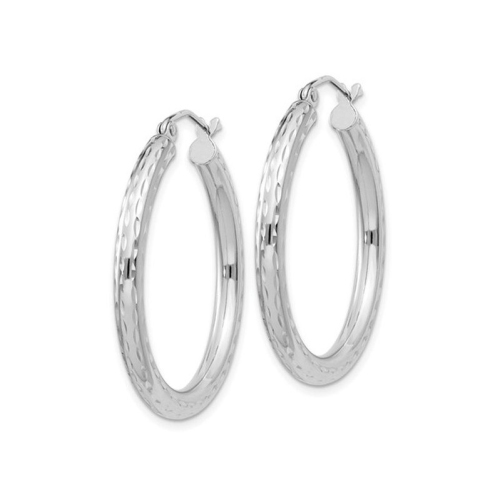 Medium Diamond Cut Hoop Earrings in Sterling Silver 1 Inch
