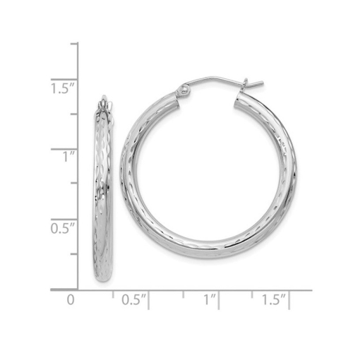 Medium Diamond Cut Hoop Earrings in Sterling Silver 1 Inch