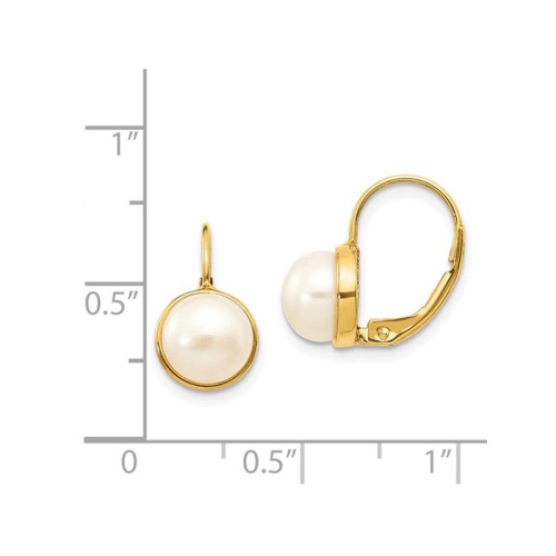 White Freshwater Cultured Pearl Leverback Earrings in 14K Yellow Gold